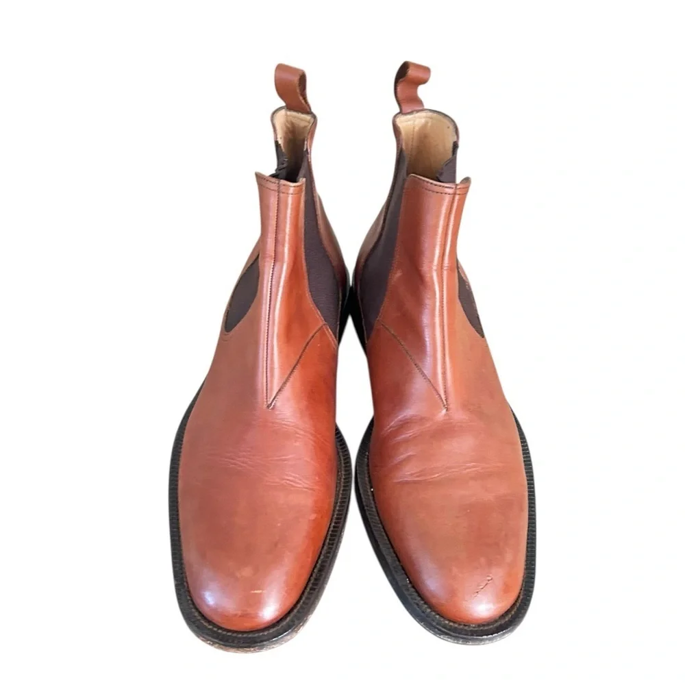 Bruno Magli Kent cognac brown premium Leather pull on Chelsea Boots tabs sz 9.5